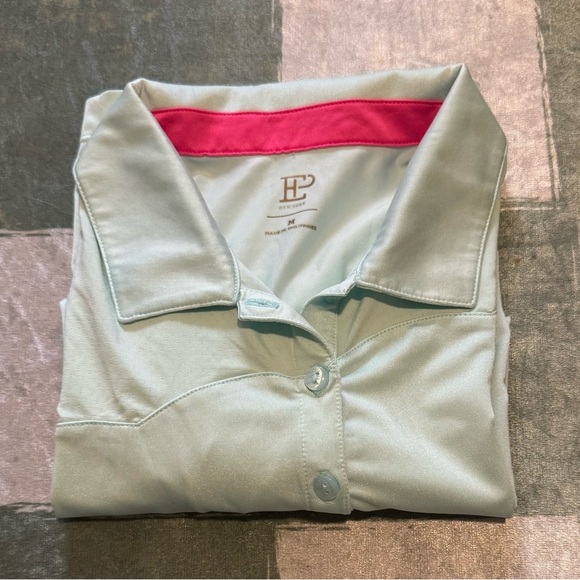 Light Blue/Aqua Button-Up EP Pro Golf Shirt with Hot Pink Under Collar Size M - Picture 1 of 9